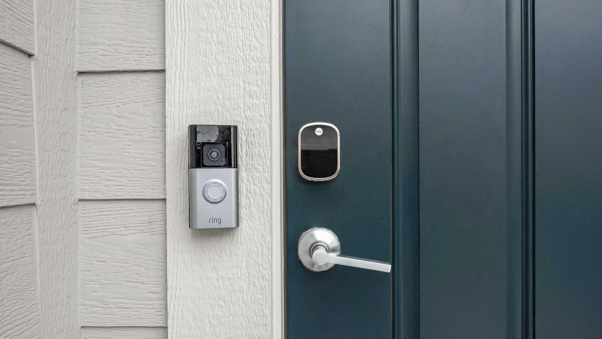 Front door- smart lock, doorbell camera